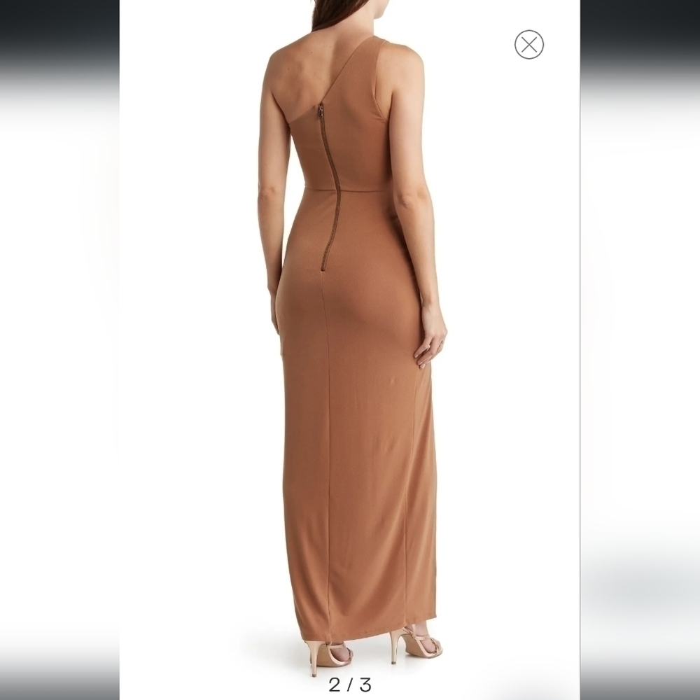 Alice + Olivia Ashby Twist Hip Cutout Dress in CAMEL Size 12 - Picture 2 of 7